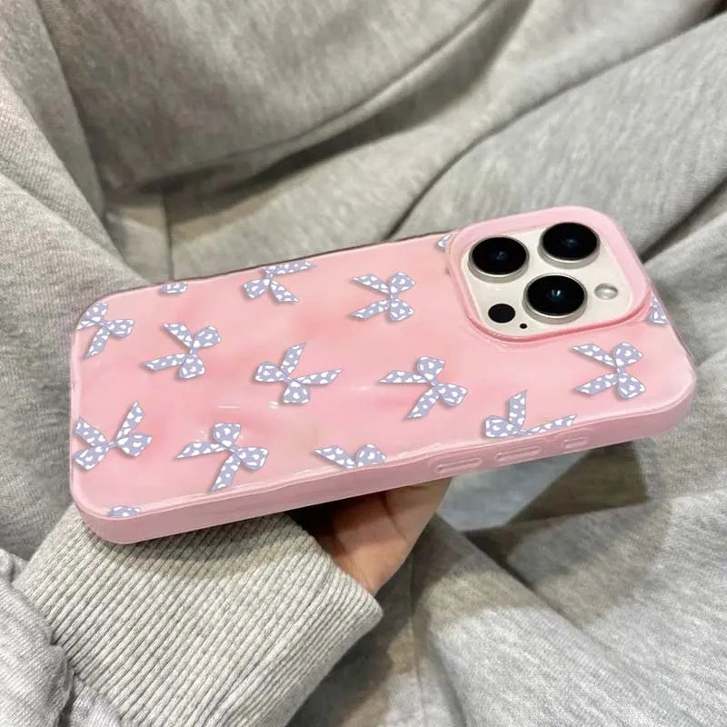 Sweet Yellow Bow Folds Texture Case For iPhone Case 16 15 14 13 12 11 Pro Max 16 Plus Shockproof Soft Phone Cover For iPhone11