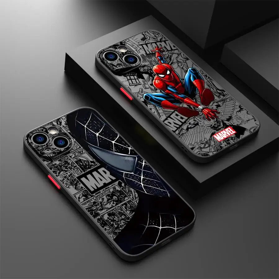 Cartoon Spider Man Case for iPhone 11 13 Mini XR X 14 16 Pro Max 12 15 Plus Matte Phone Cover