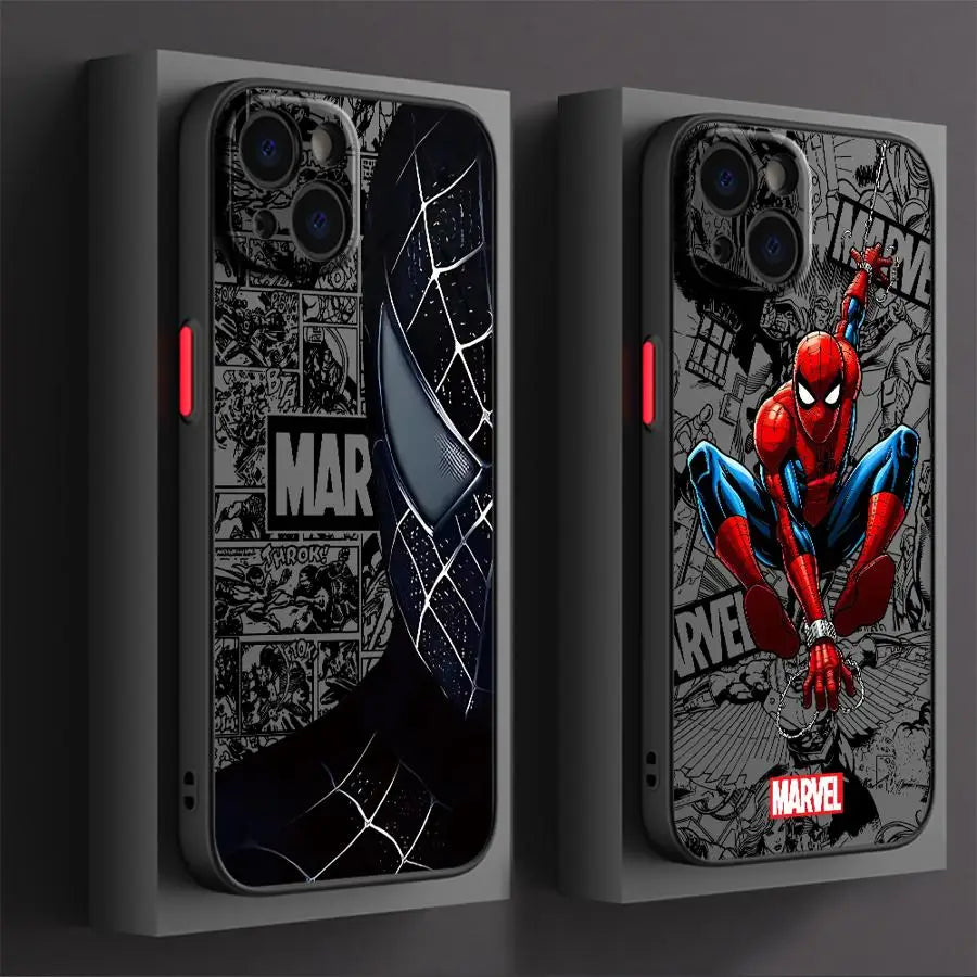 Cartoon Spider Man Case for iPhone 11 13 Mini XR X 14 16 Pro Max 12 15 Plus Matte Phone Cover