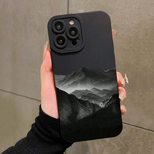 Black Mountain INS Design Silicone Phone Case For Xiaomi Redmi Note 14 13 12 Pro Plus 5G 12S 11 10 Redmi 12 13 14C 13C 12C Cover