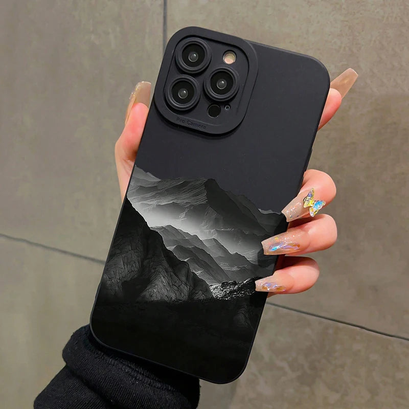 Black Mountain INS Design Silicone Phone Case For Xiaomi Redmi Note 14 13 12 Pro Plus 5G 12S 11 10 Redmi 12 13 14C 13C 12C Cover