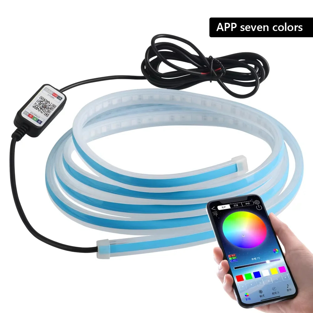DRL Led Car Hood Light Strips Symphony Multicolors 108 LED APP Flexible Car Engine Cover Running Atmospere Light for SUV Ambient