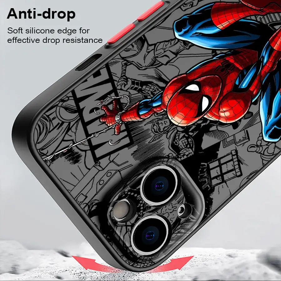 Cartoon Spider Man Case for iPhone 11 13 Mini XR X 14 16 Pro Max 12 15 Plus Matte Phone Cover