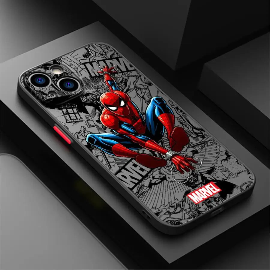 Cartoon Spider Man Case for iPhone 11 13 Mini XR X 14 16 Pro Max 12 15 Plus Matte Phone Cover
