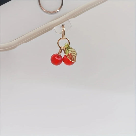 Red Cherry Pendant Phone Dust Plug for iPhone Samsung Type-C Charging Port Stopper Cover Phone Hanging Decoration Accessories